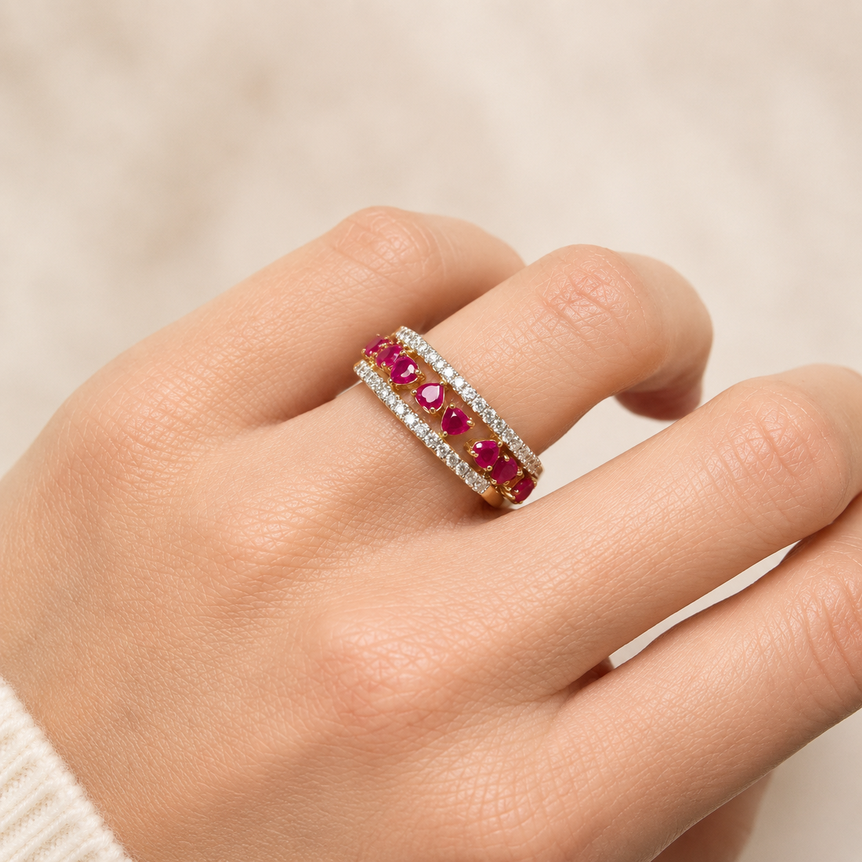 Anillo Diamante de Laboratorio y Rubíes en Plata 925