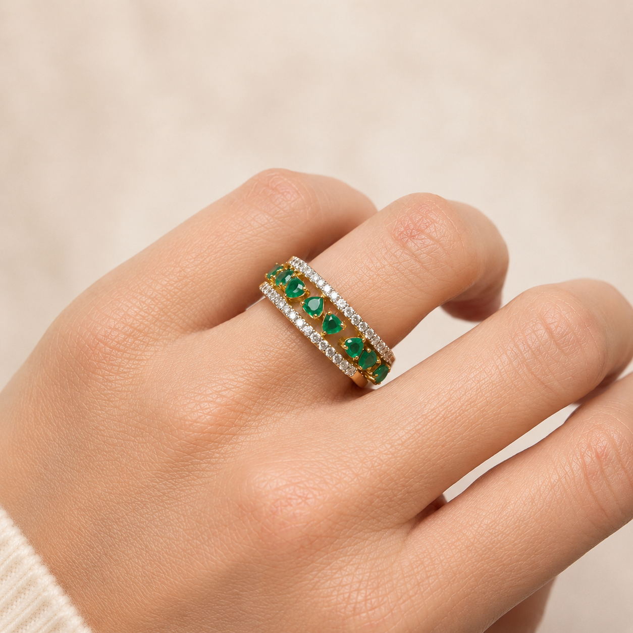 Anillo Esmeralda Corazón y Diamante de Laboratorio en Plata 925
