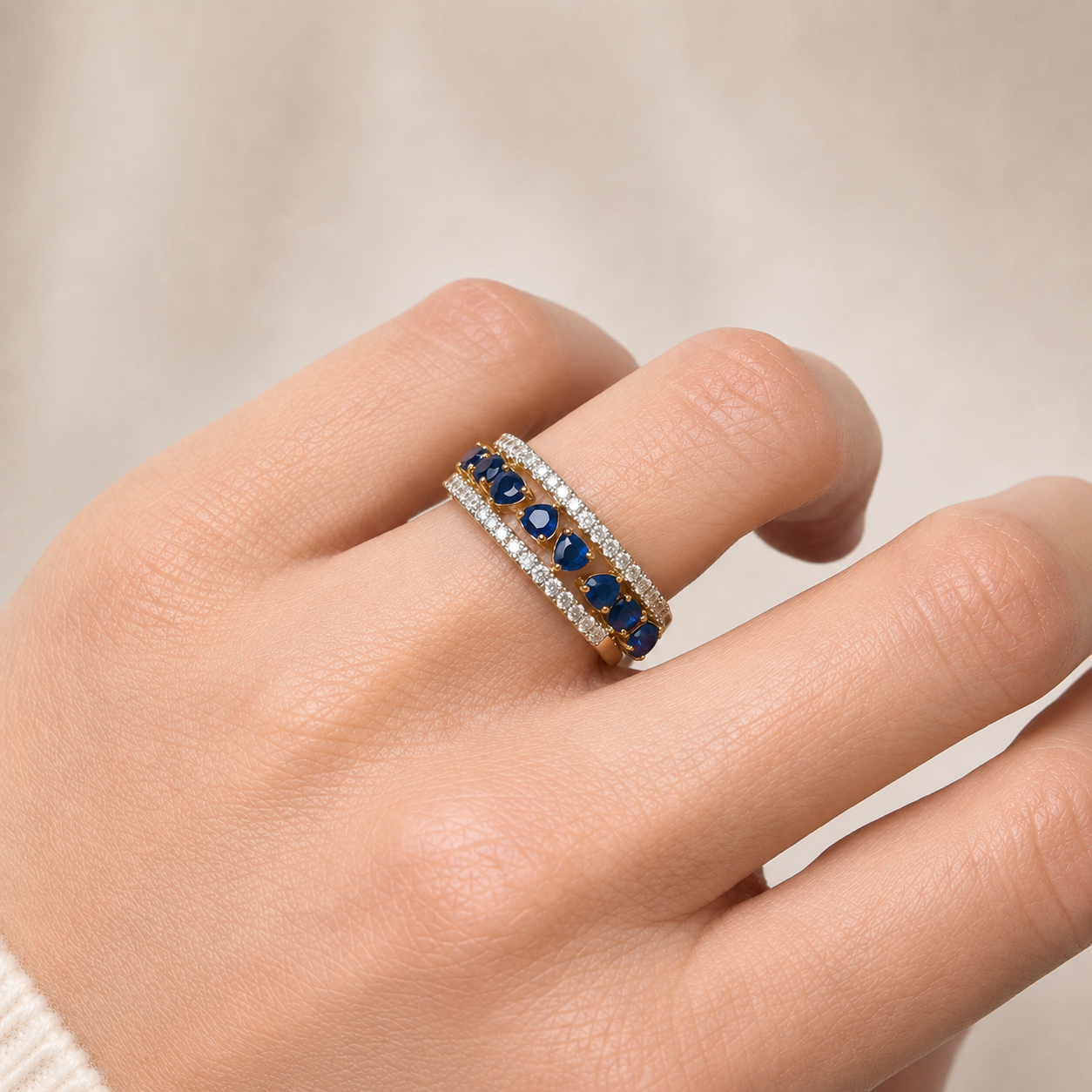 Anillo Zafiro Corazón y Diamante de Laboratorio en Plata 925