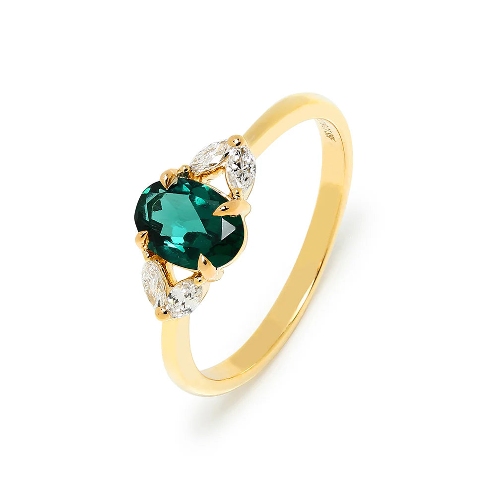 Anillo de Oro 9K con Esmeralda y Brillantes para Mujer