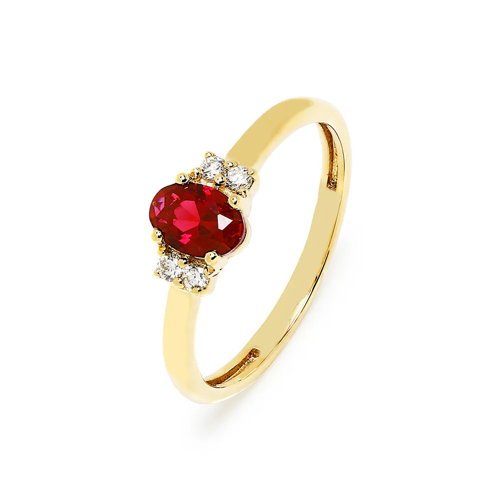 Anillo Roseta de Oro 9K con Rubí y Brillantes para Mujer
