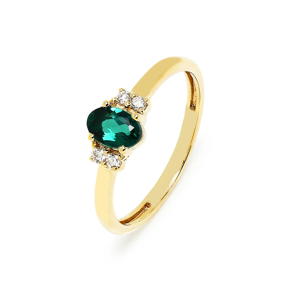 Anillo de Oro 9K con Esmeralda y Brillantes para Mujer