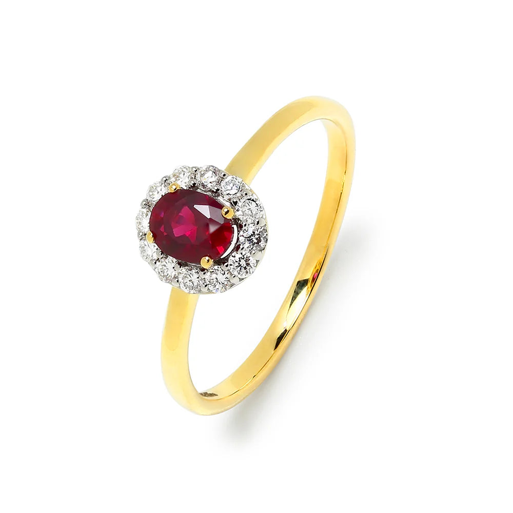Anillo Roseta de Oro 9K con Rubí y Brillantes para Mujer