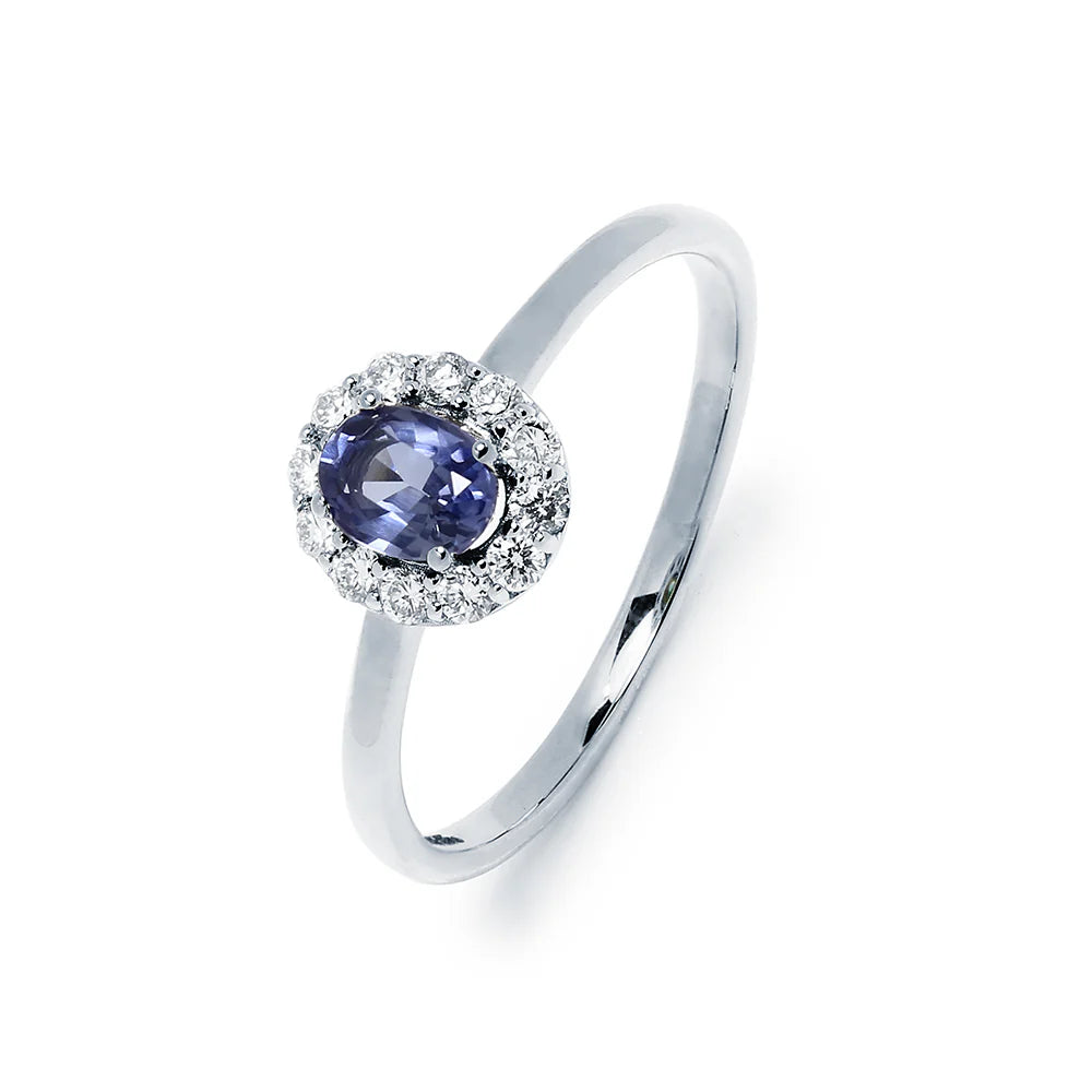 Anillo Roseta de Oro 9K con Zafiro y Brillantes para Mujer