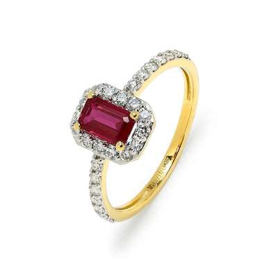 Anillo Roseta de Oro 9K con Rubí y Brillantes para Mujer