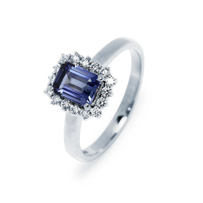 Anillo de Oro 9K con Zafiro y Brillantes para Mujer