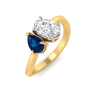 Anillo Zafiro y Diamante Oval de Laboratorio en Plata 925
