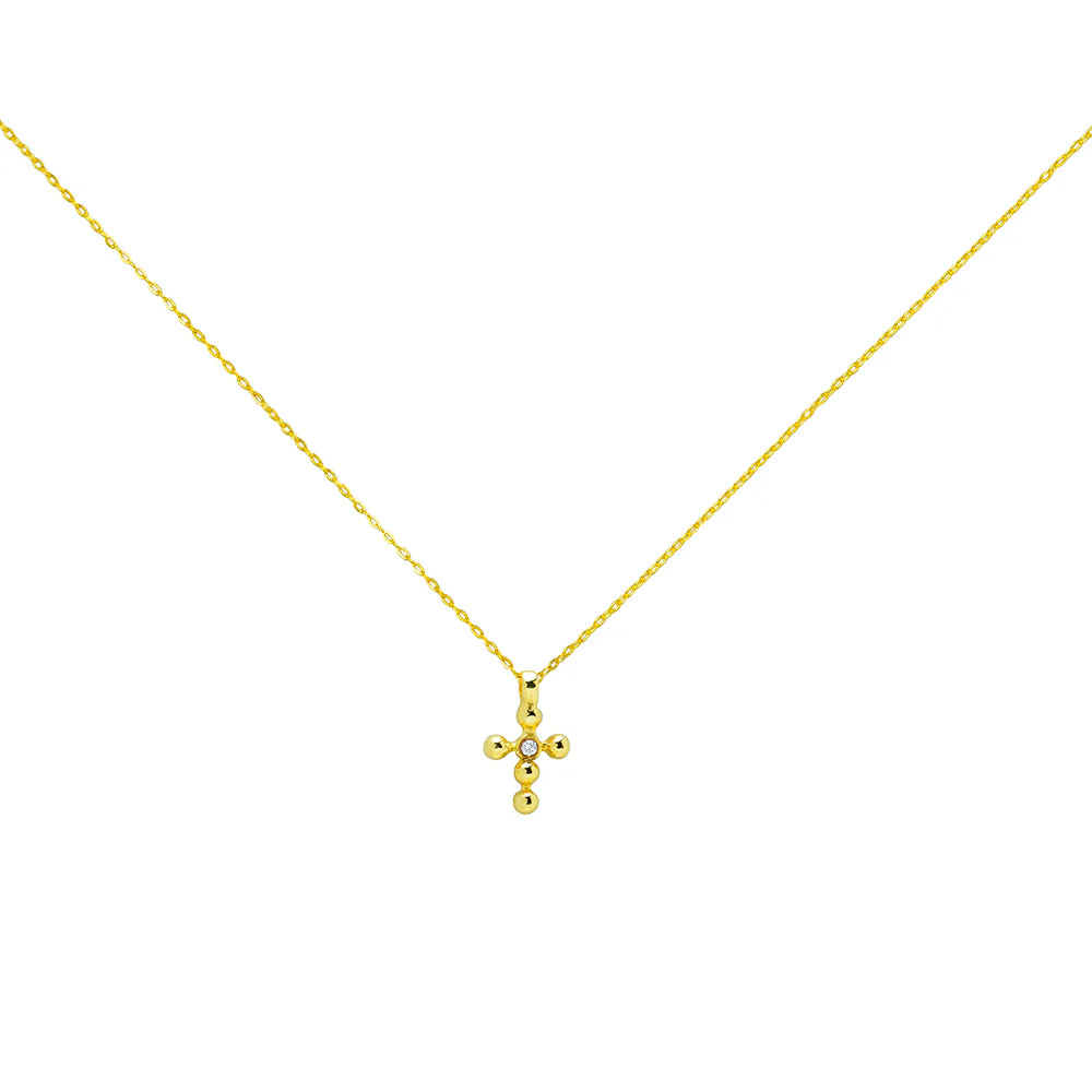 Colgante Cruz de Bolitas de Oro 9K con Brillante para Mujer