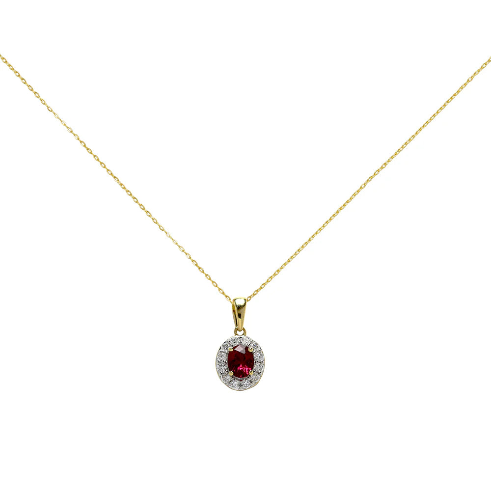 Gargantilla de Oro Rosa 9K con Rubí y Brillantes de Laboratorio para Mujer