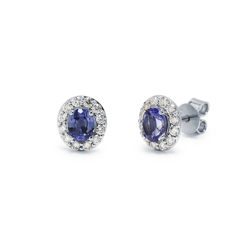 Pendientes de Oro Blanco con Zafiros y Brillantes