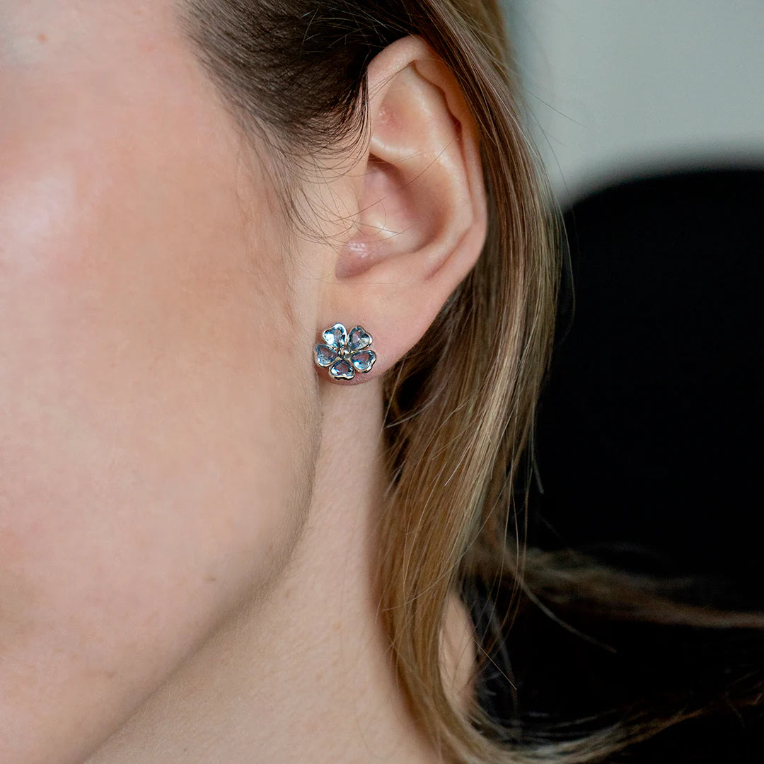 Pendientes Flor de Oro 9K con Aguamarina