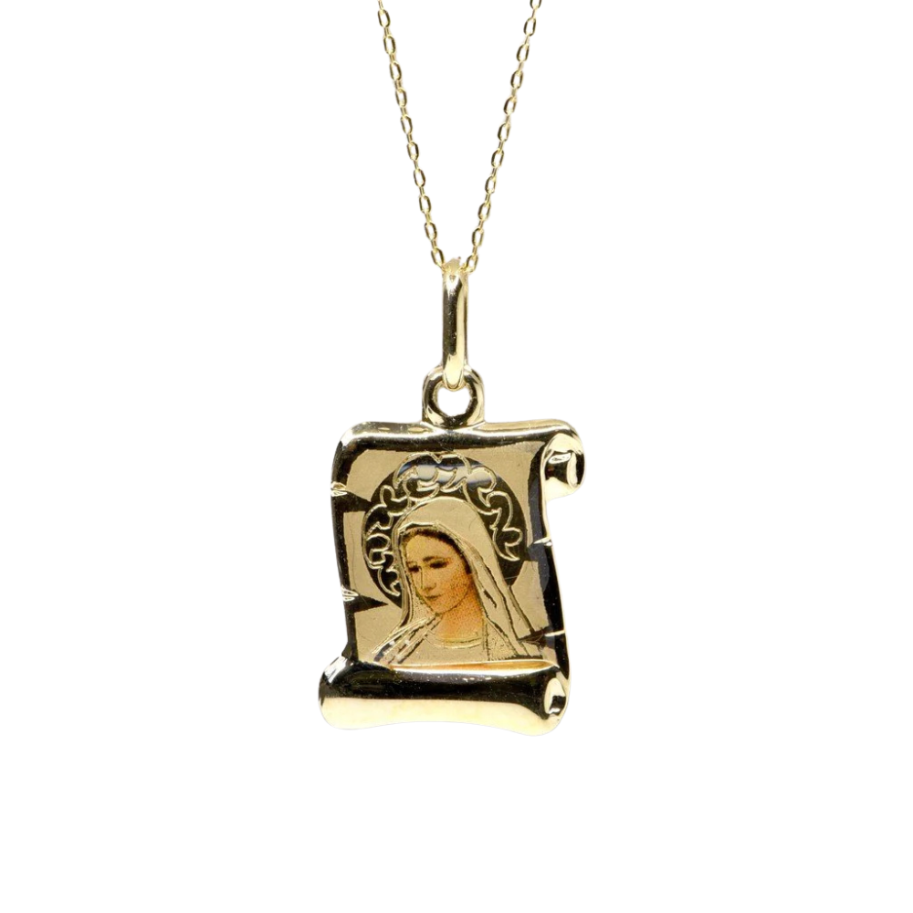 Cadena y Medalla Pergamino Virgen Oro