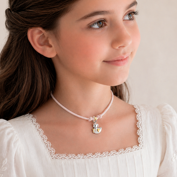 Collar elástico con Colgante Patita Comunión de Plata 925 con Esmalte