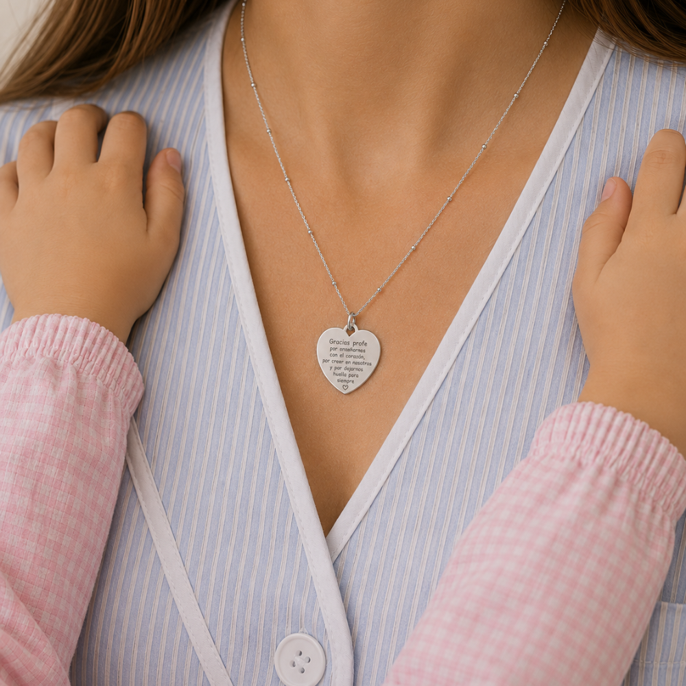 Collar Corazón Profesora de Plata 925 Personalizado