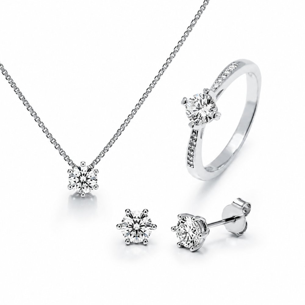 Conjunto de Joyas con Diamante de Laboratorio VVS — Plata 925