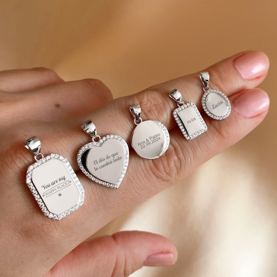 Collar Medalla Personalizable Rectangular 9x12 Circonitas Plata