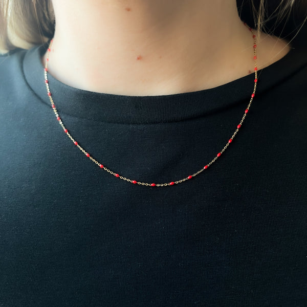 Cadena Bolas Esmalte Rojo 45cm