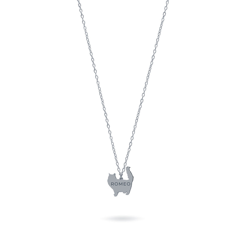 Collar Personalizable Gato con pelo largo Plata