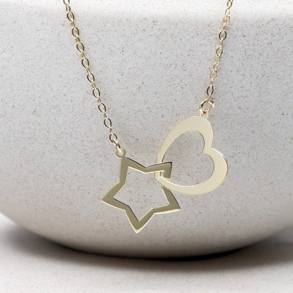 Cadena y Colgante Estrella y Corazón Oro