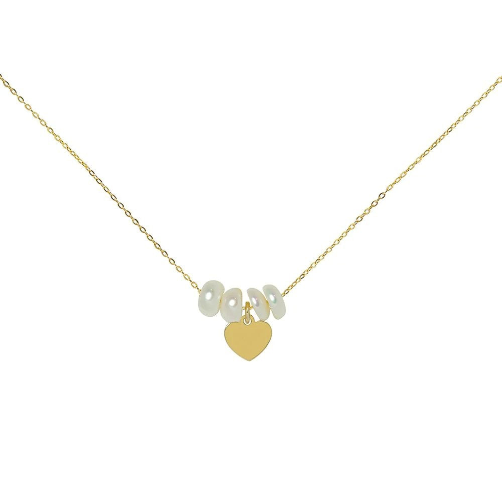 Cadena y Colgante con Perlas y Corazón Oro