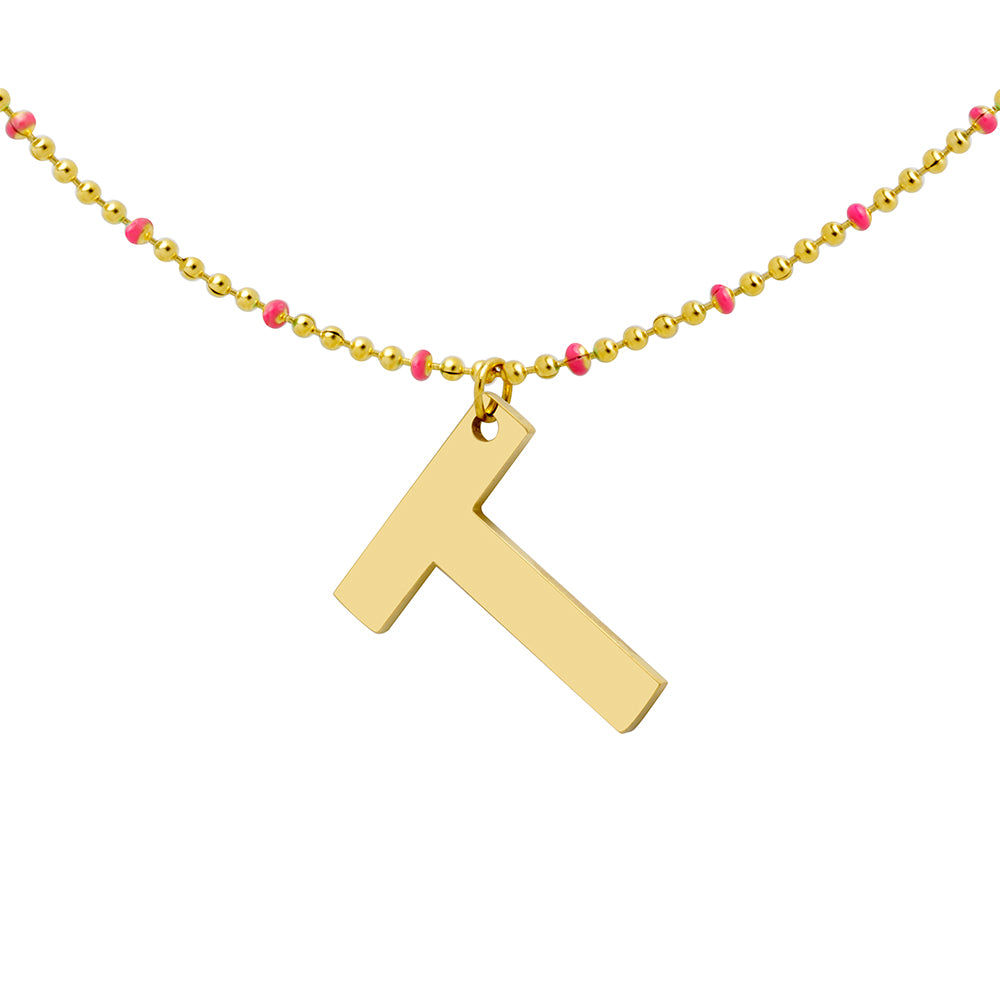 Collar Inicial Bolitas Esmalte Coral