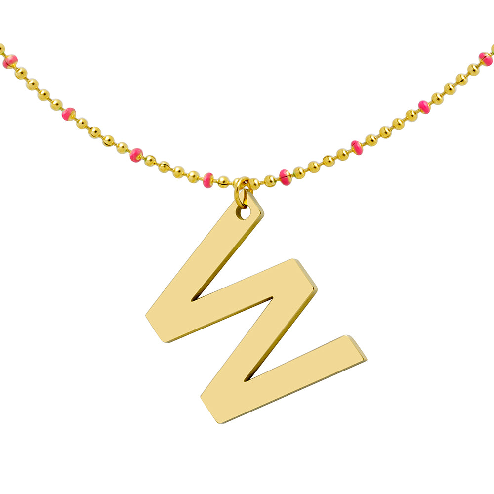 Collar Inicial Bolitas Esmalte Coral