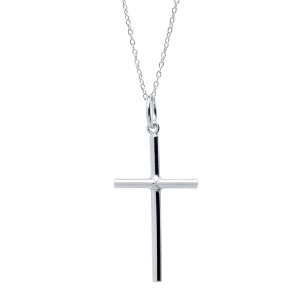 Cadena y Colgante Cruz tubo lisa grande Plata