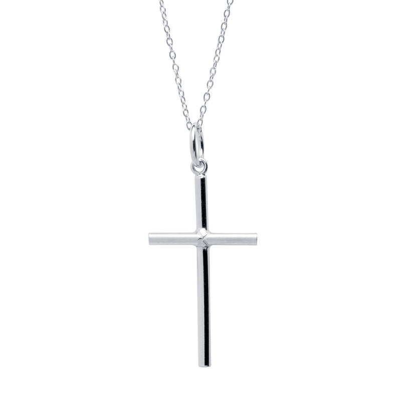 Cadena y Colgante Cruz tubo lisa grande Plata