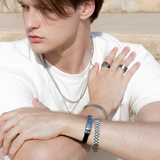 Pulsera de Acero y Piel Sintética Negra