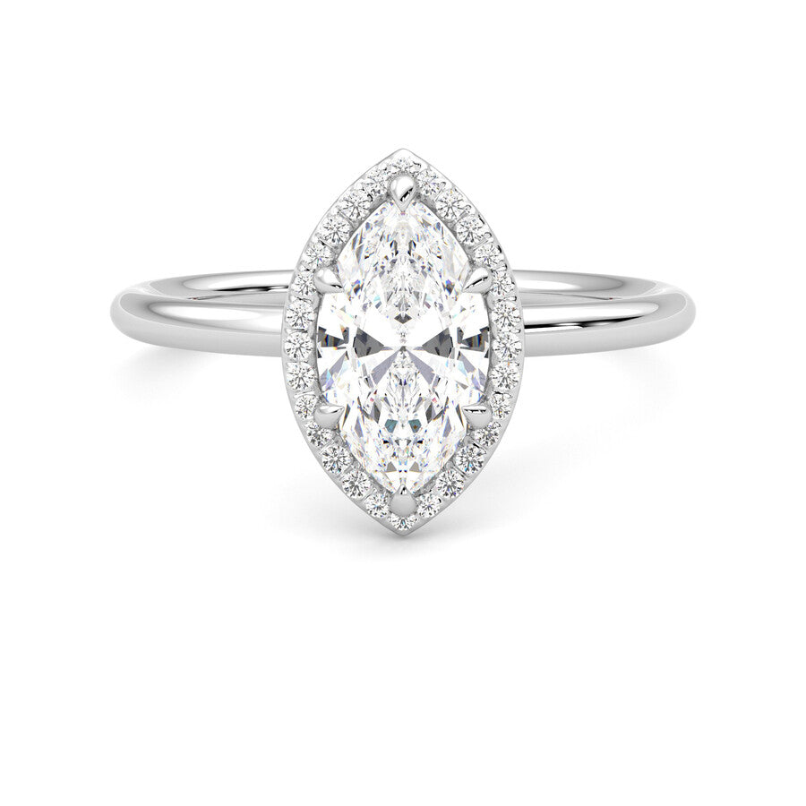Anillo Flamme Halo Diamante y Oro Blanco 18k