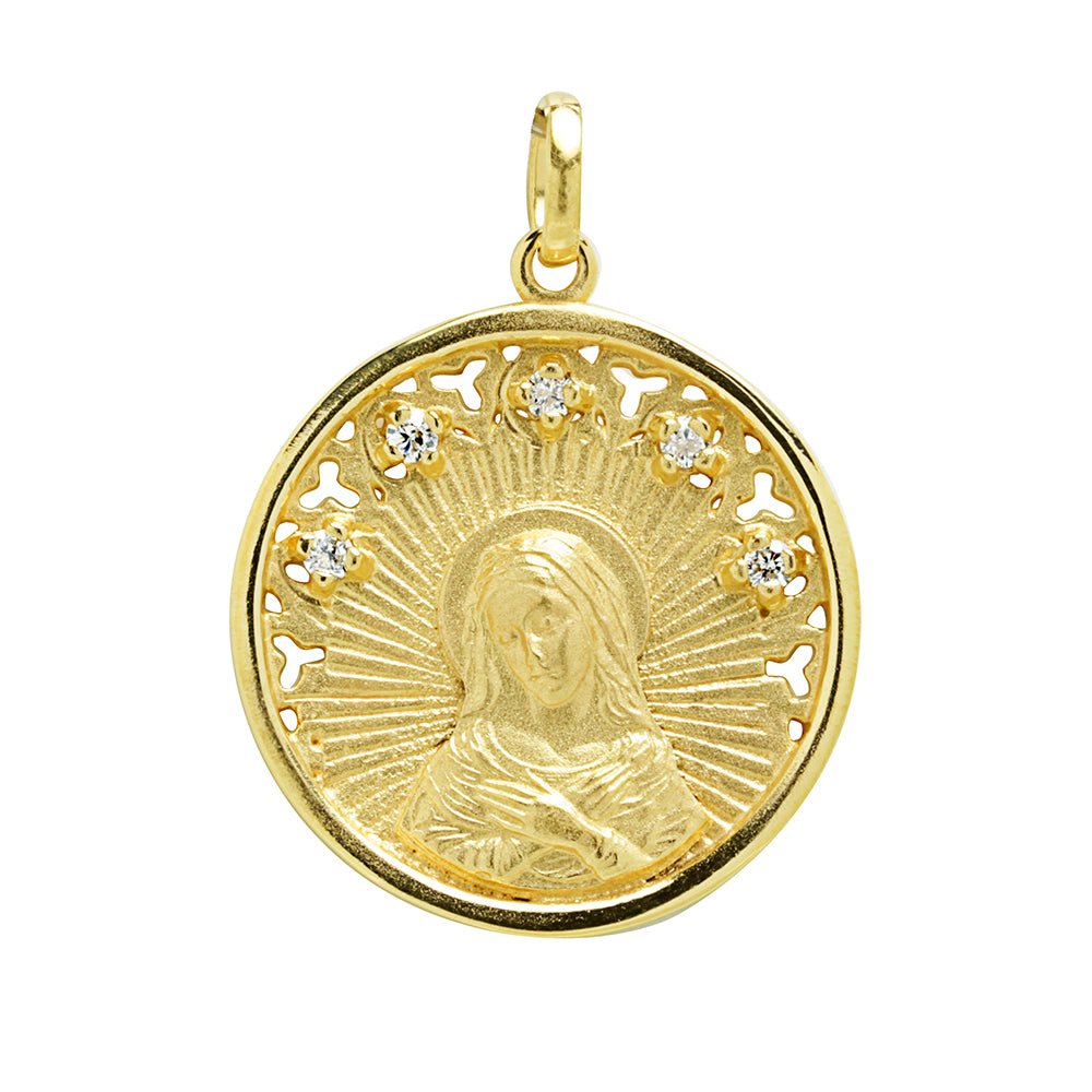 Medalla Virgen María 5 Circonitas Plata