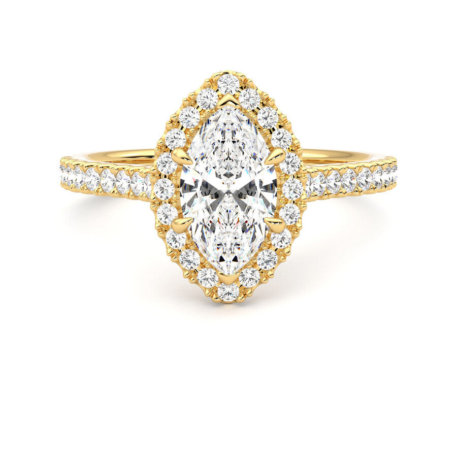 Anillo Flamme Halo Pavé Diamante y Oro 18k
