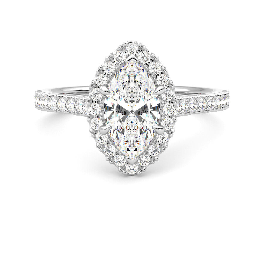 Anillo Flamme Halo Pavé Diamante y Oro Blanco 18k