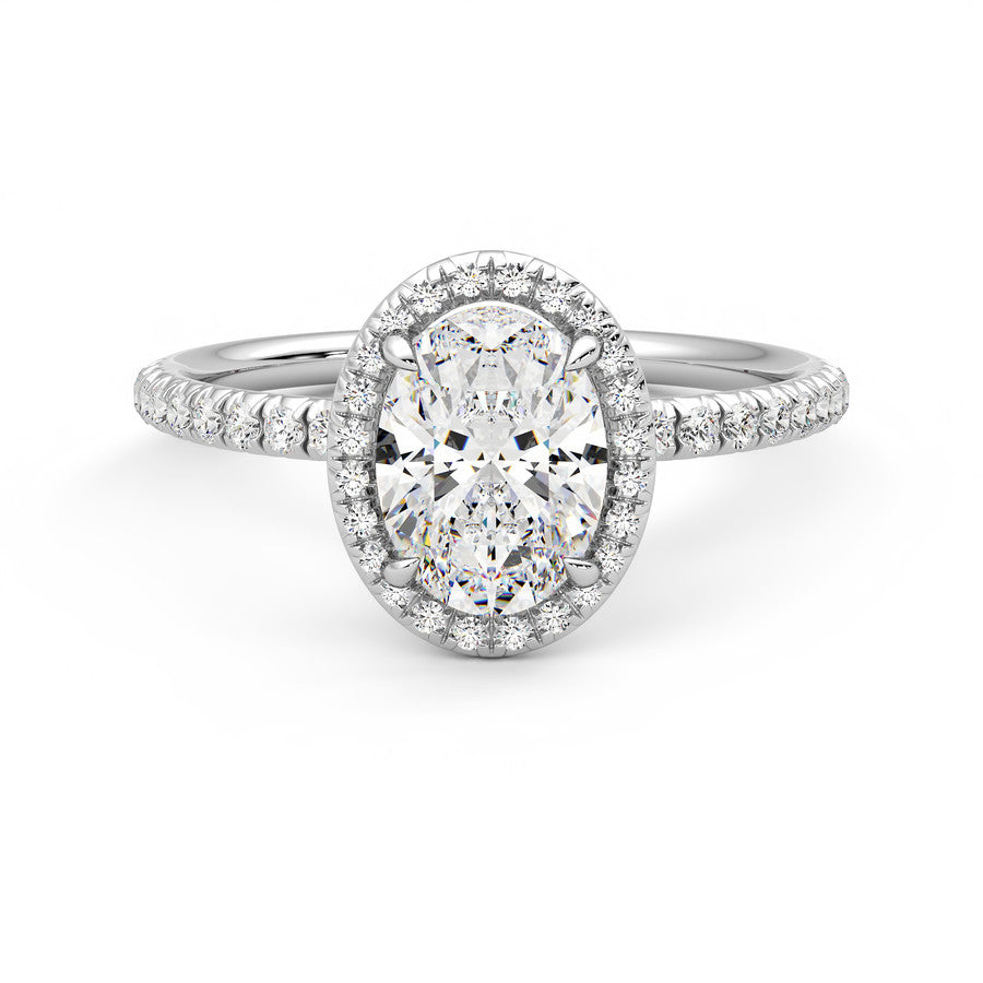Anillo Flamme Halo Pavé Diamante y Oro Blanco 18k