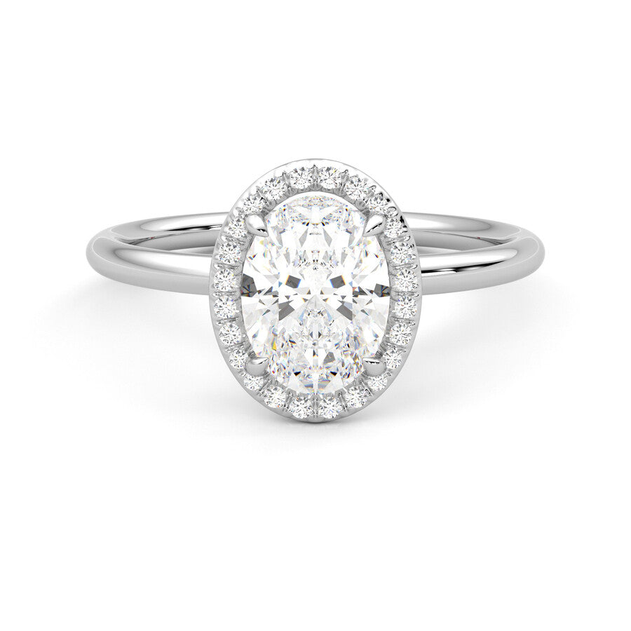 Anillo Lumiere Halo Diamante y Oro Blanco 18k