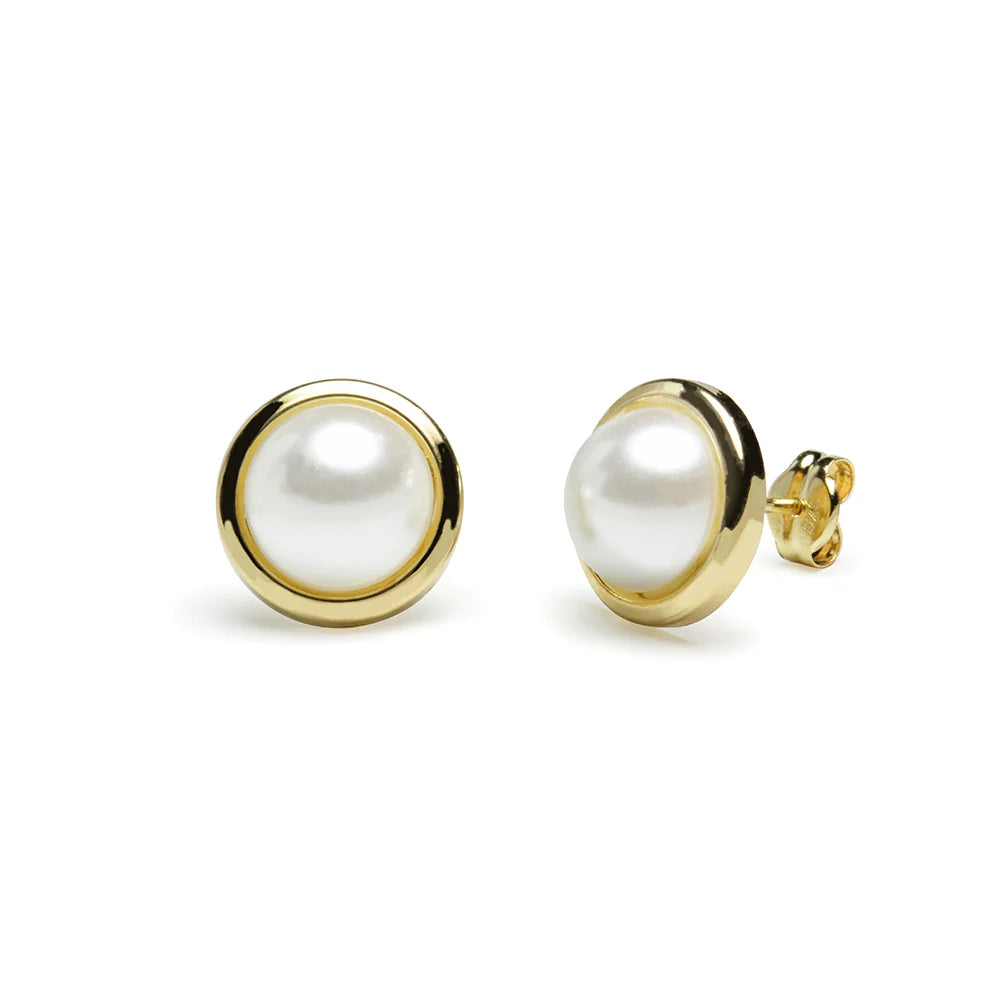 Pendientes Biselados de Oro 18K con Perla