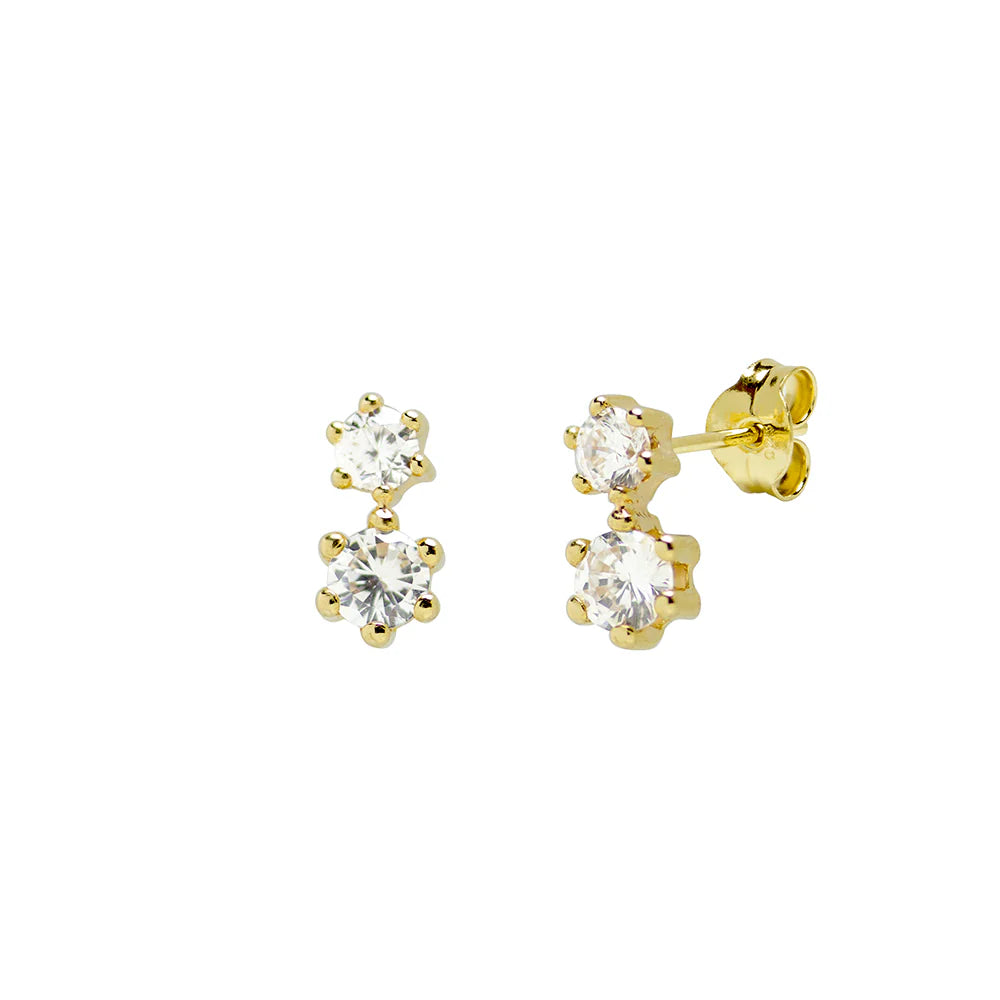 Pendientes Dobles de Oro 18K con Circonitas