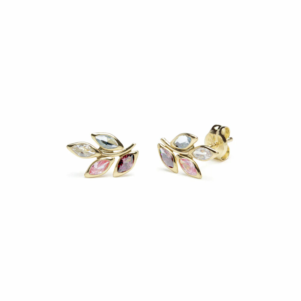 Pendientes Rama de Oro 9K con Circonitas de Colores