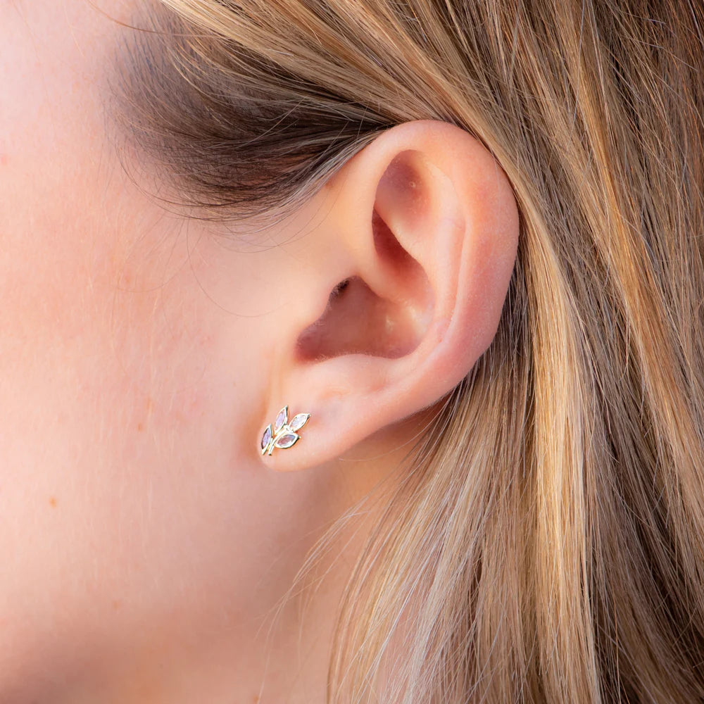 Pendientes Rama de Oro 9K con Circonitas de Colores