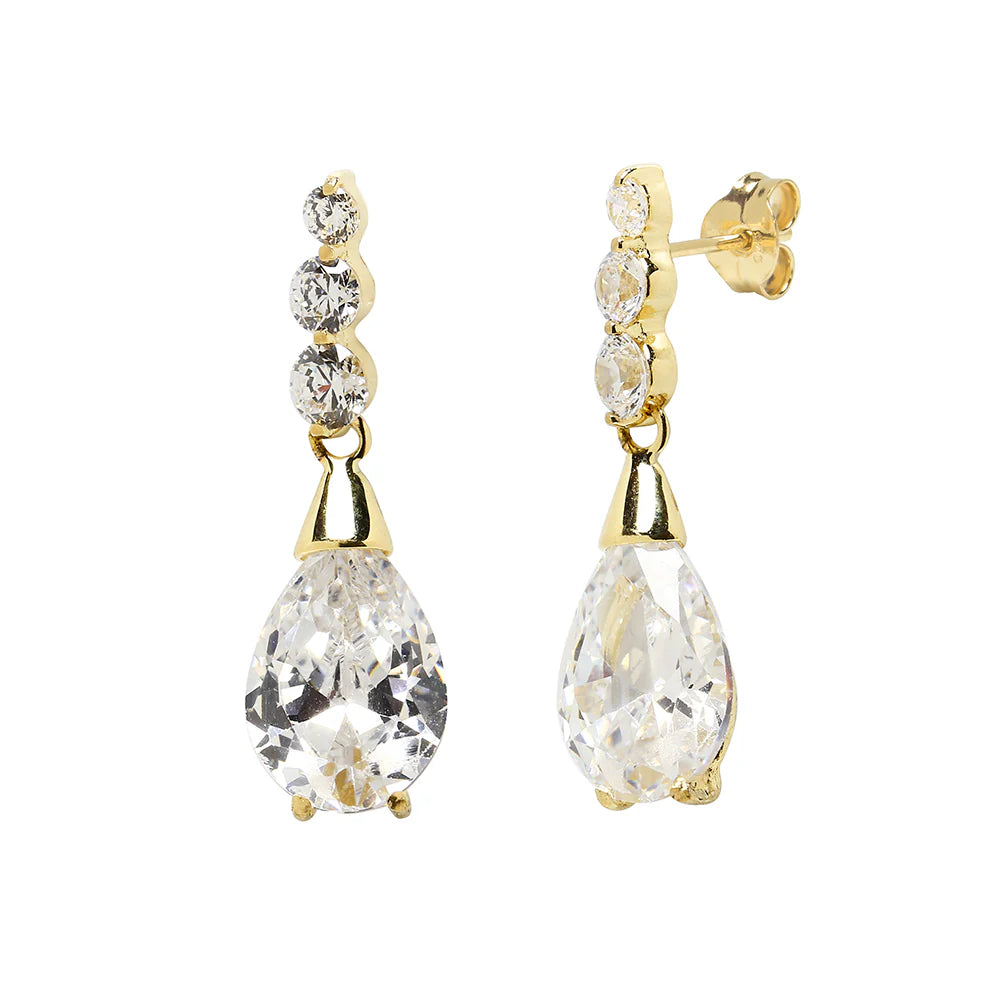 Pendientes  Largos Lágrima de Oro 9K con Circonitas
