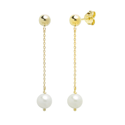 Pendientes Largos de Cadena con Perla de Oro 18K