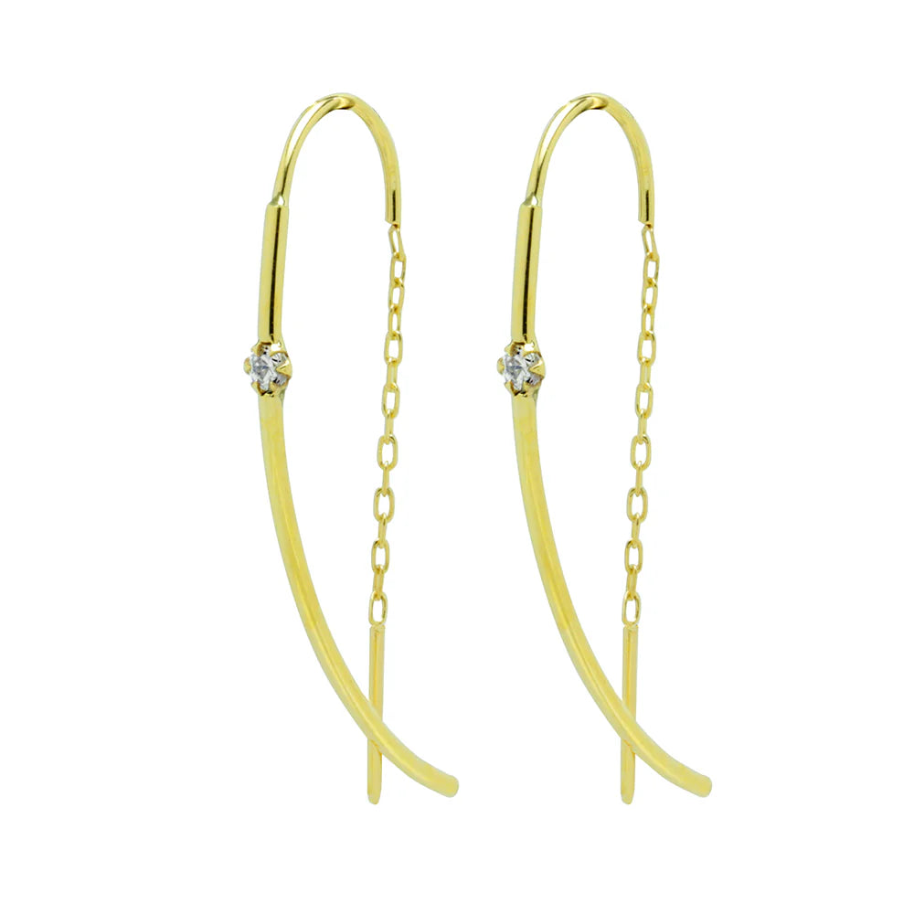 Pendientes Aros Tubo Cadena de Oro 18K con Circonitas