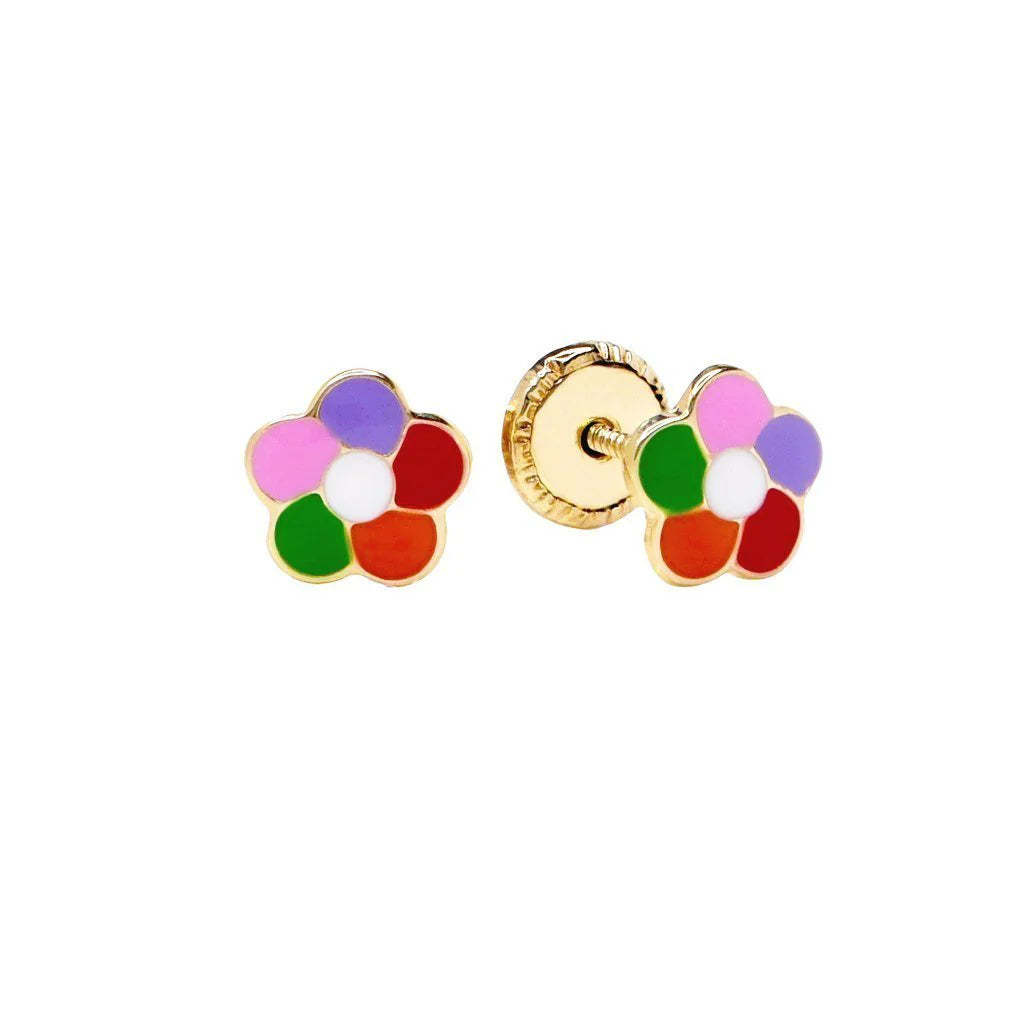 Pendientes Bebés Flor Multicolor Esmaltado Oro 9k