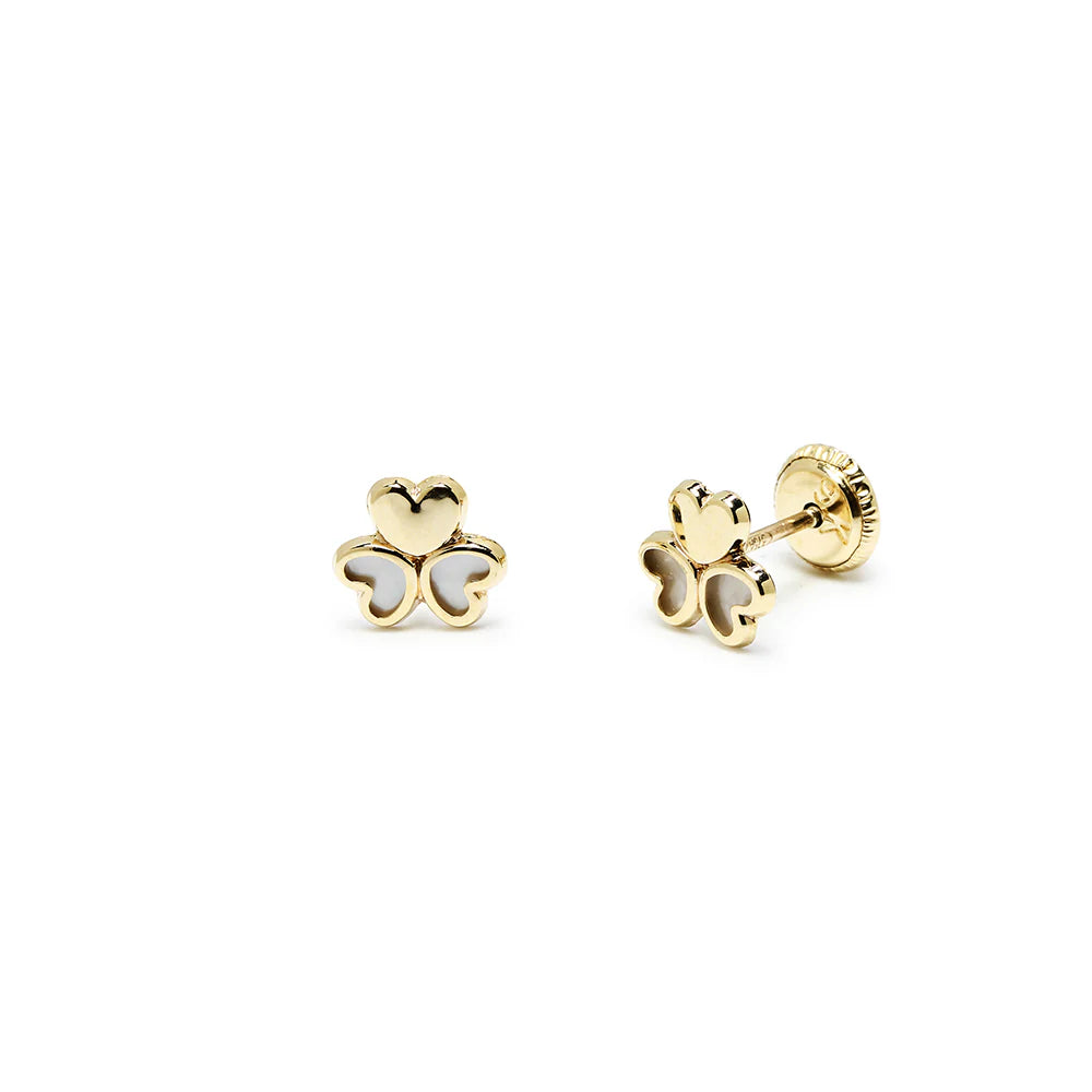 Pendientes Corazones de Oro 9K con Nácar