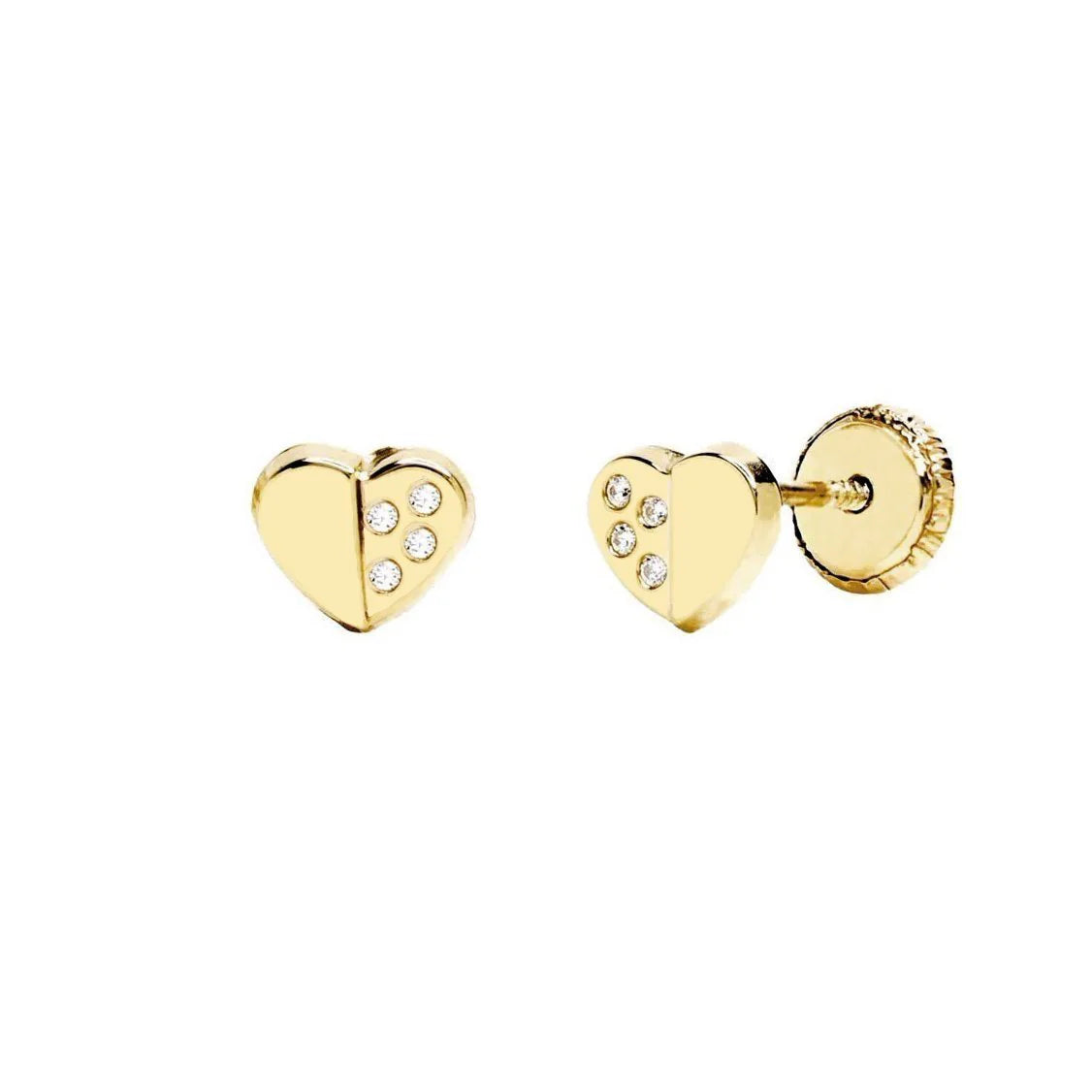 Pendientes Bebés Corazón Medio Circonitas Oro 9k
