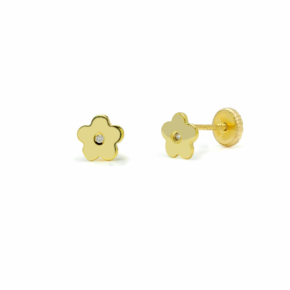 Pendientes Bebés Flor Diamante Natural y Oro 9k