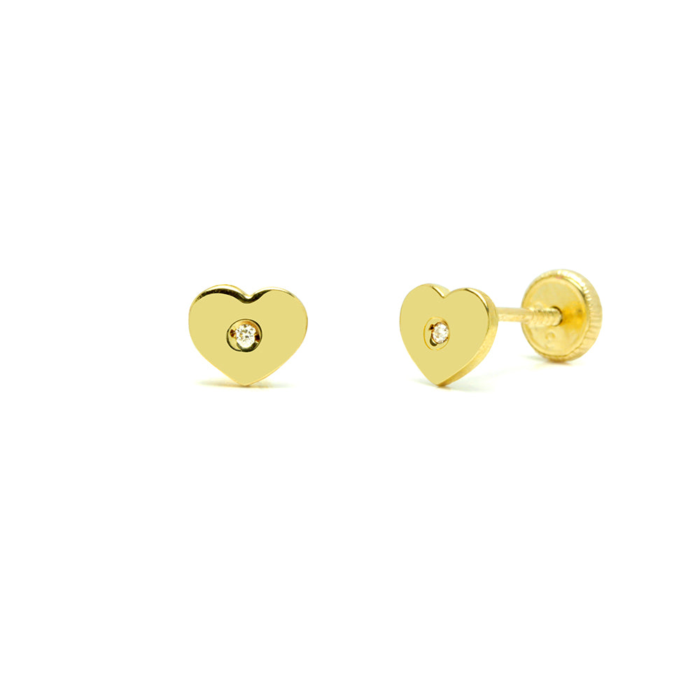 Pendientes Bebés Corazón Diamante Natural y Oro 9k
