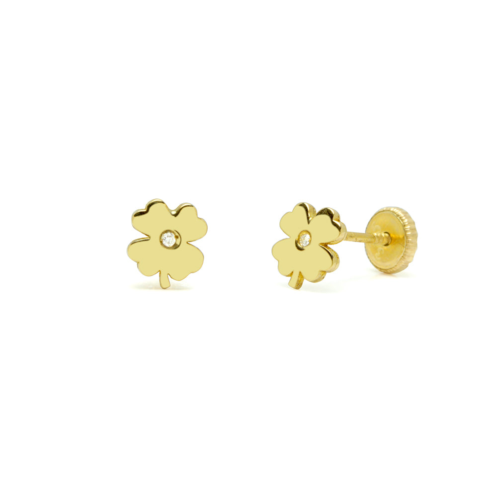 Pendientes Bebés Trébol Diamante Natural y Oro 9k