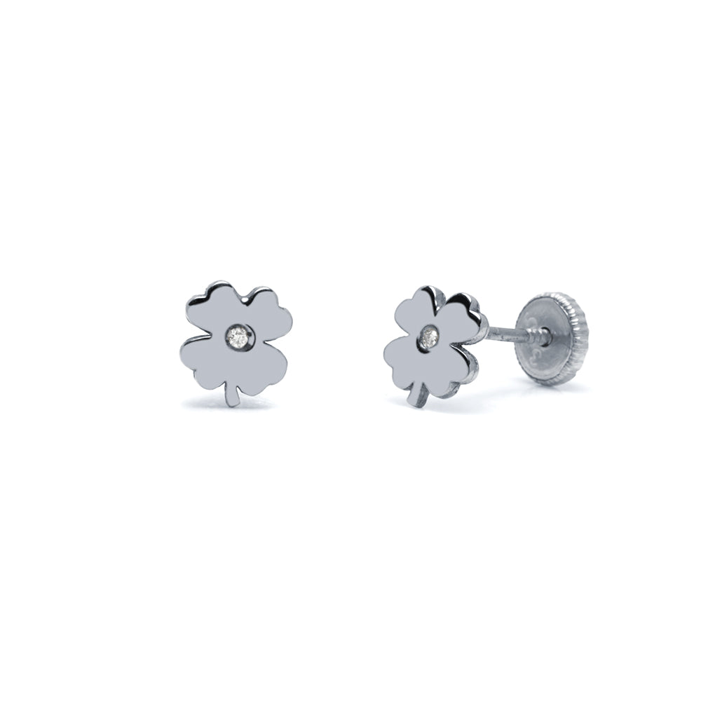 Pendientes Bebés Trébol Diamante Natural y Oro 9k