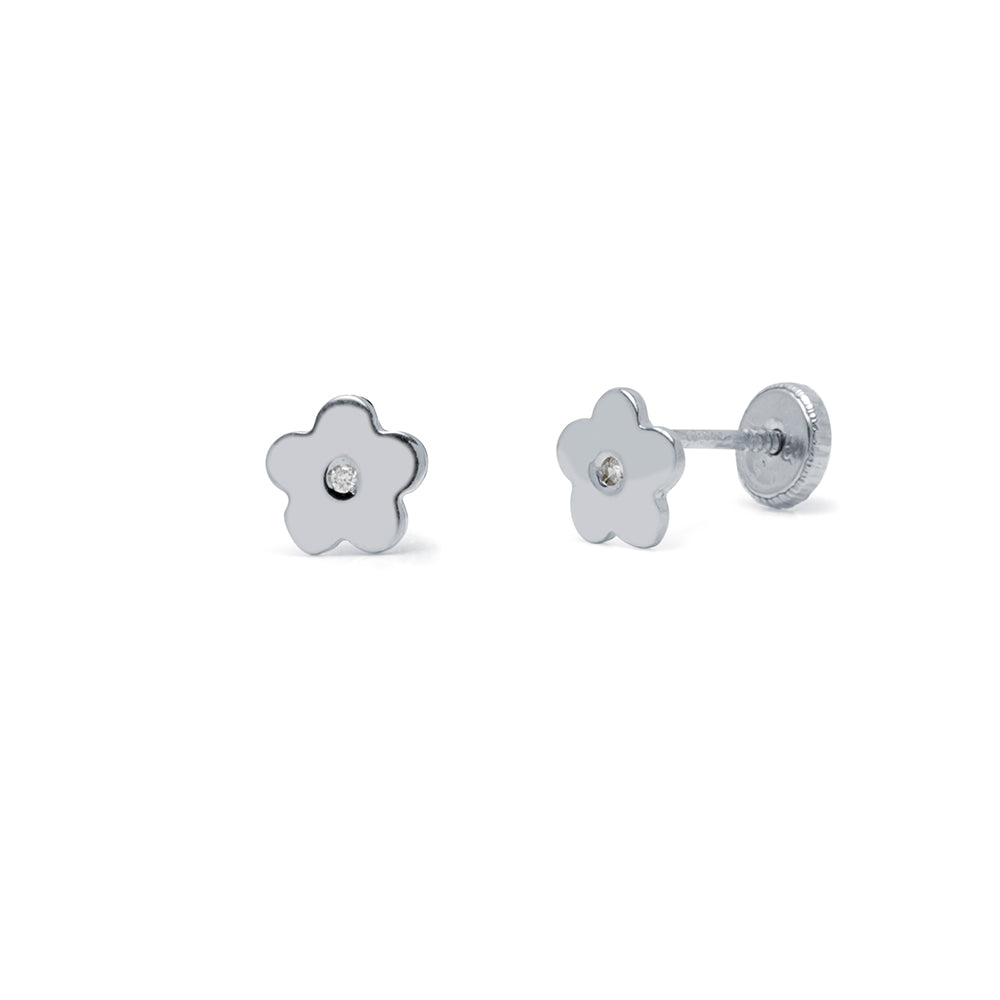 Pendientes Bebés Flor Diamante Natural y Oro 9k